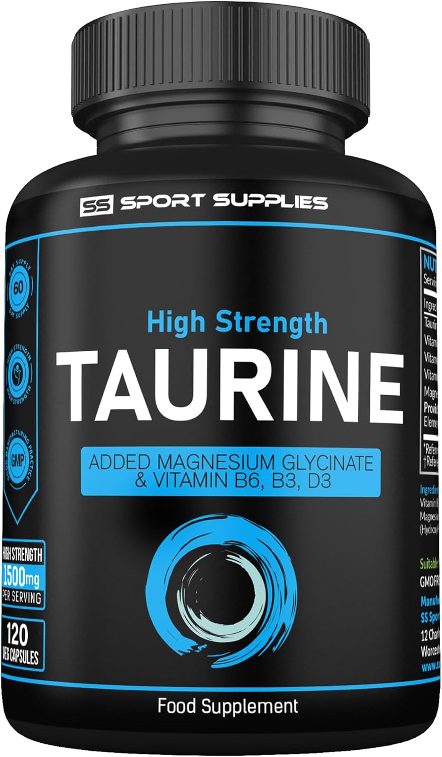 Taurine Supplement 1500mg Capsules Per Serving - Added Magnesium Glycinate, Vitamin B6, B3 and Vitamin D3-120 High Strength Taurine Capsules - (2 Capsules Per Serving)
