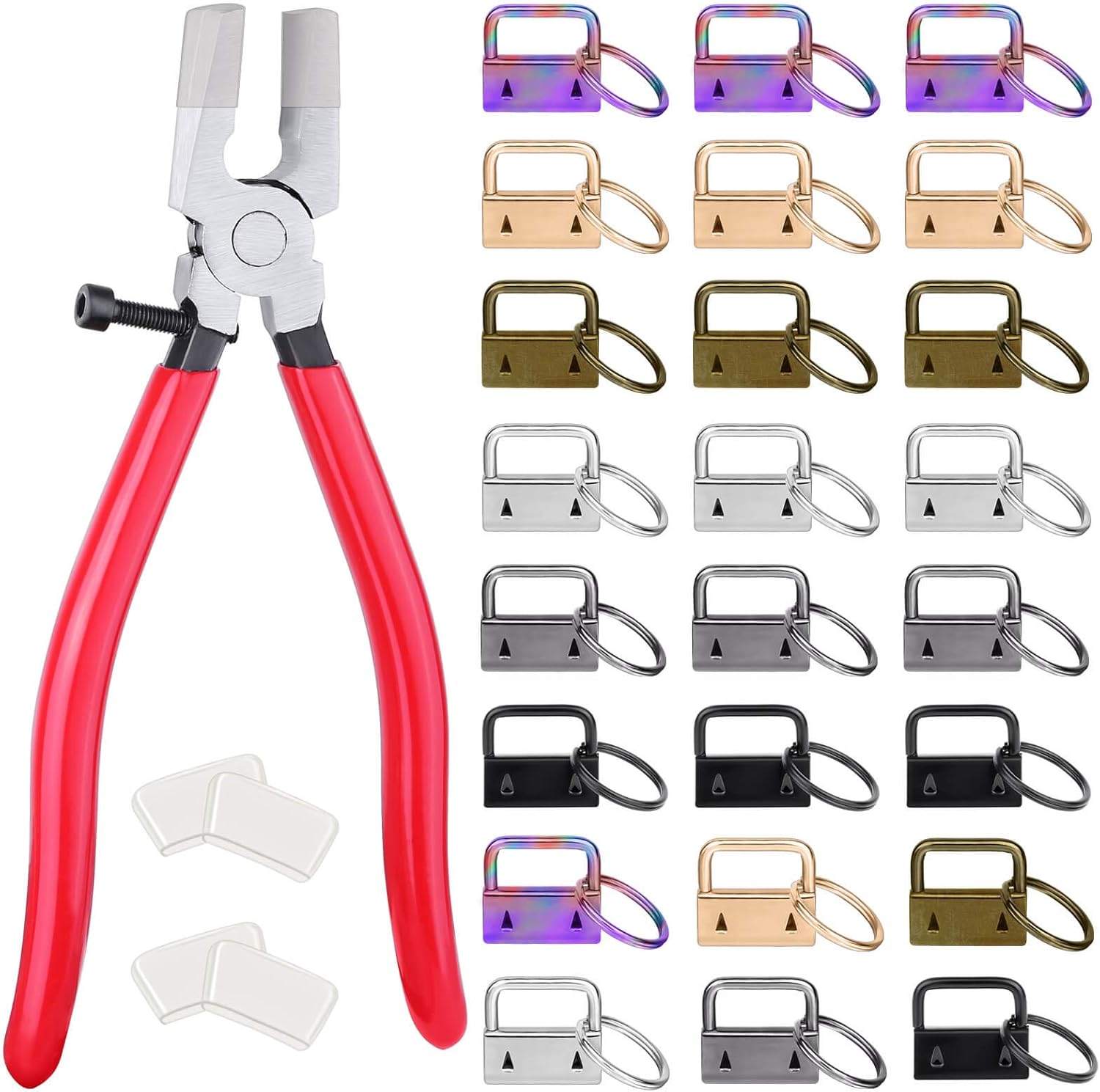 shynek KFW-07Key Fob Hardware, 50PCS 1 Inch Lanyard Keychain Hardware with Key Fob Pliers Tool for Keychain and Wristlet Clamp Hardware Supplies,Multicolor