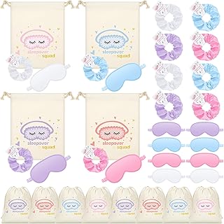 24 Pcs Sleepover Party Supplies Birthday Party Favor with Satin Eye Mask Satin Hair Scrunchies