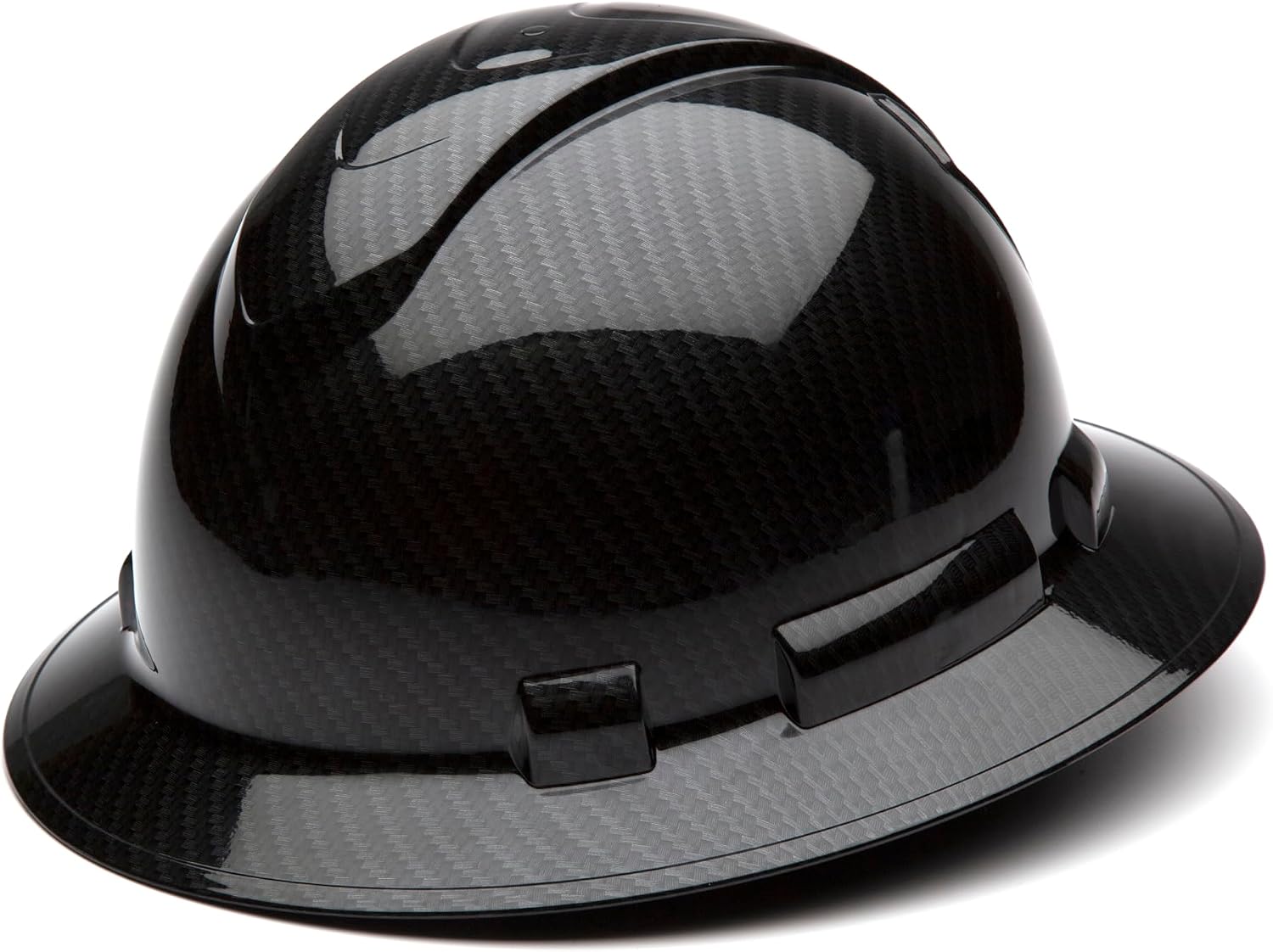 Pyramex Ridgeline Full Brim Hard Hat 4 Point Ratchet Shiny Black Graphite Pattern