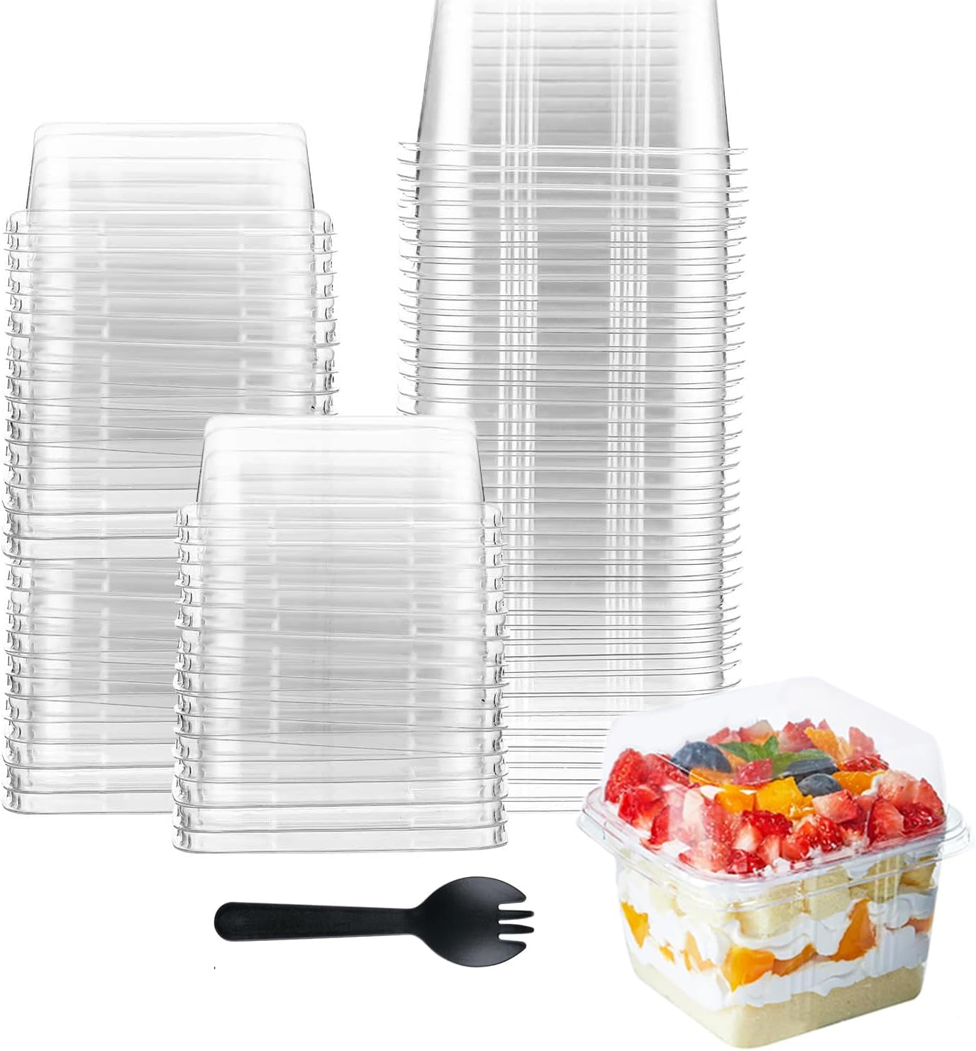 Hniuyun 50 Pack 8 oz Plastic Dessert Cups with Lids and Spoons, Square Parfait Cups, Clear Dessert Container for Cupcakes, Pudding, Yogurt Fruit, Mousse, and Ice Cream