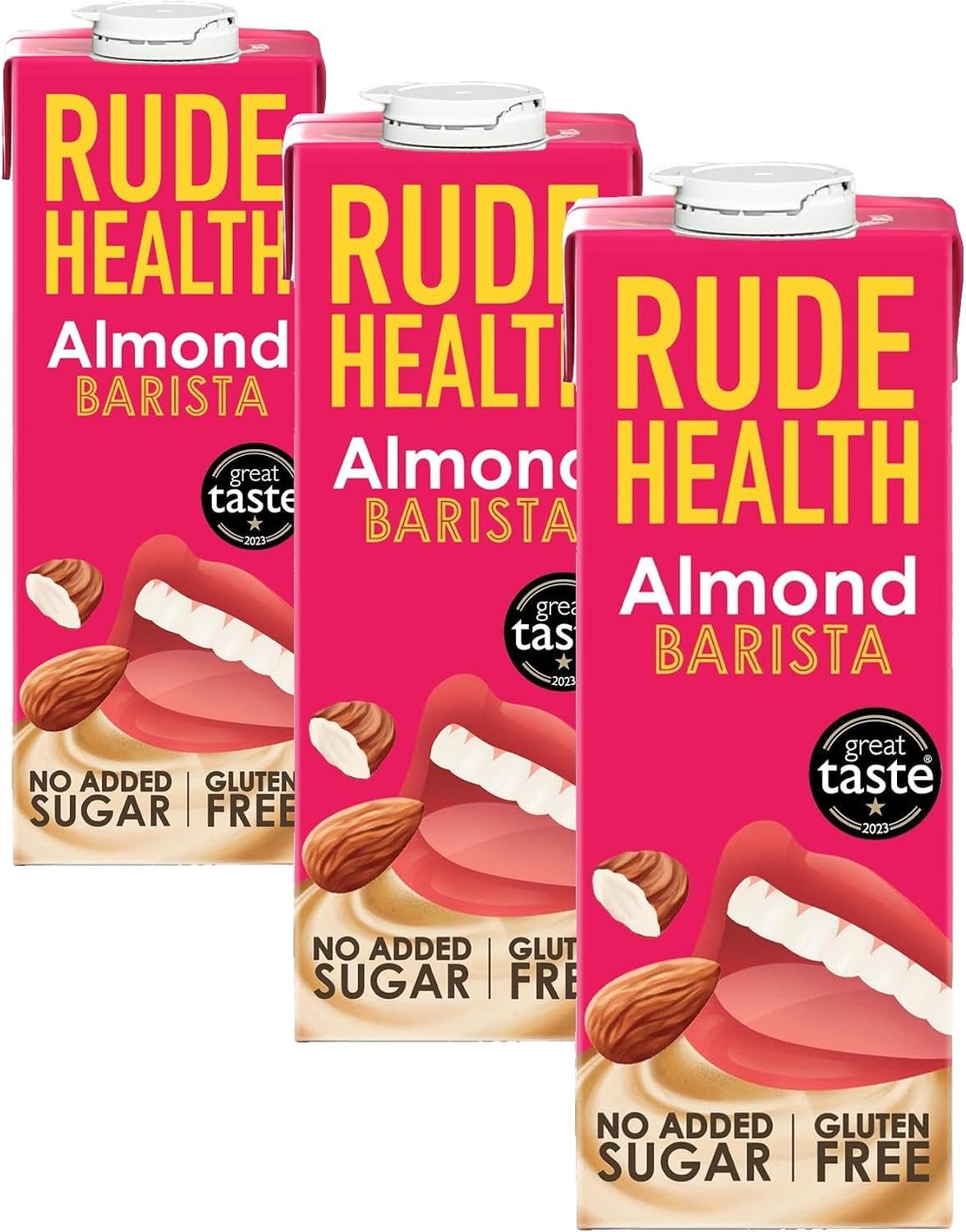 Rude Health 6 x 1 Litre Almond Barista Drink, Dairy Free, 100% Natural Drink, No Added Sugar, Healthy & Vegan Milk, Lactose Free Milk, No Additives, Gluten Free, Recyclable Packaging (Pack of 3)