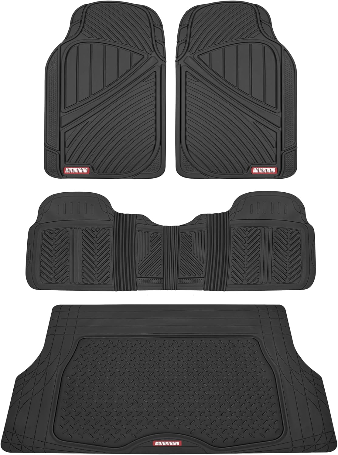 Motor Trend FlexTough Performance All Weather Rubber Car Mats with Cargo Liner - Full Set Front & Rear Floor Mats for Cars Truck SUV, Automotive Floor Mats (Black)