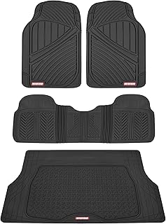 Motor Trend FlexTough Performance All Weather Rubber Car Mats with Cargo Liner - Full Set Front & Rear Floor Mats for Cars Truck SUV, Automotive Floor Mats (Black)