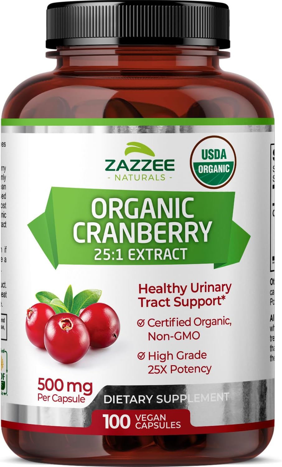 Zazzee USDA Organic Cranberry 25:1 Extract, 12,500 mg Strength, 100 Vegan Capsules, Over 3 Month Supply, Standardized, Concentrated 25X Extract, 100% Vegetarian, Certified Organic, Non-GMO All-Natural