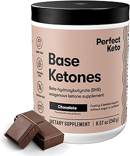 Perfect Keto Exogenous Ketones Powder, BHB Salts for Ketosis & Fasting Support, Electrolytes for Hydration, Caffeine Free Energy, Chocolate, 8.57 oz