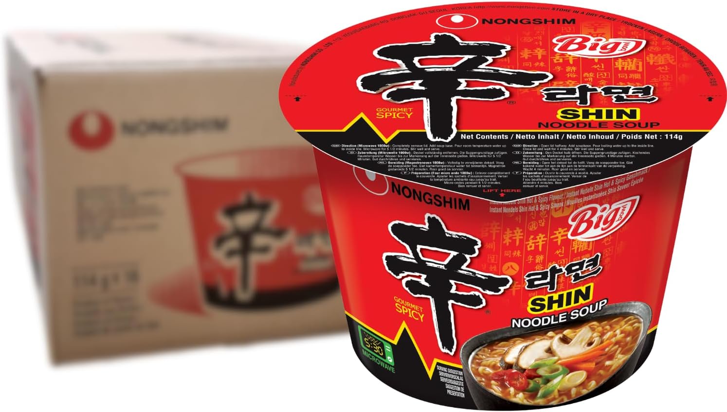 Nong Shim Shin Noodle Big Bowl, 114 g, Pack of 16 | L0183403-P105213109-M105213096