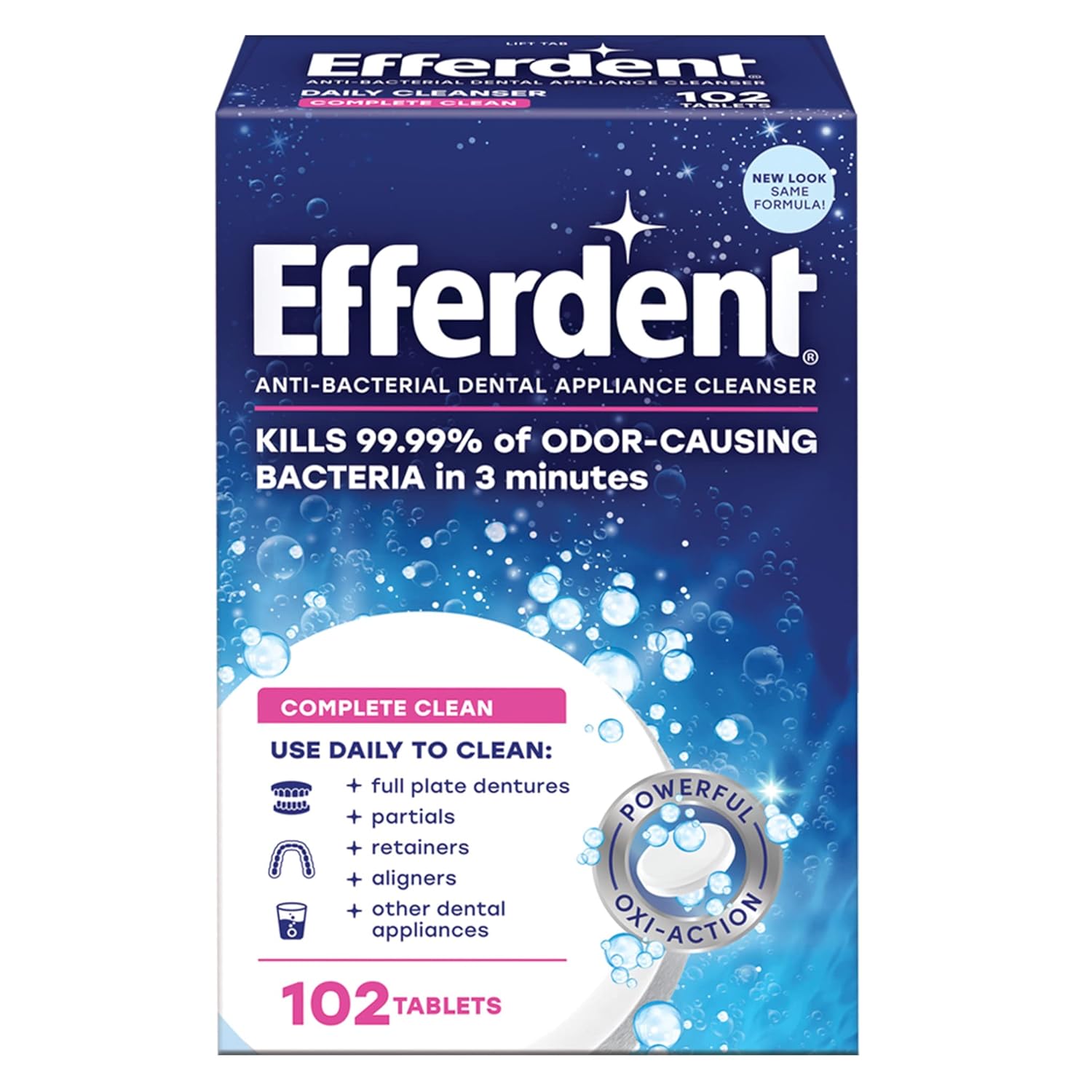 Efferdent Original Anti-Bacterial Denture Cleanser Tablets | 102 Count | Packaging May Vary