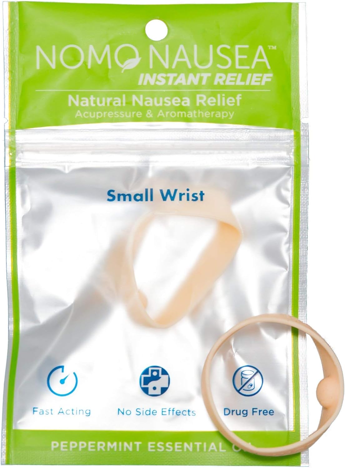 Relief Wristband | Motion Sickness Band with Peppermint Aromatherapy and Acupressure | 30-Second Nausea Relief Band | Petite to Small | Nude | Pack of 2