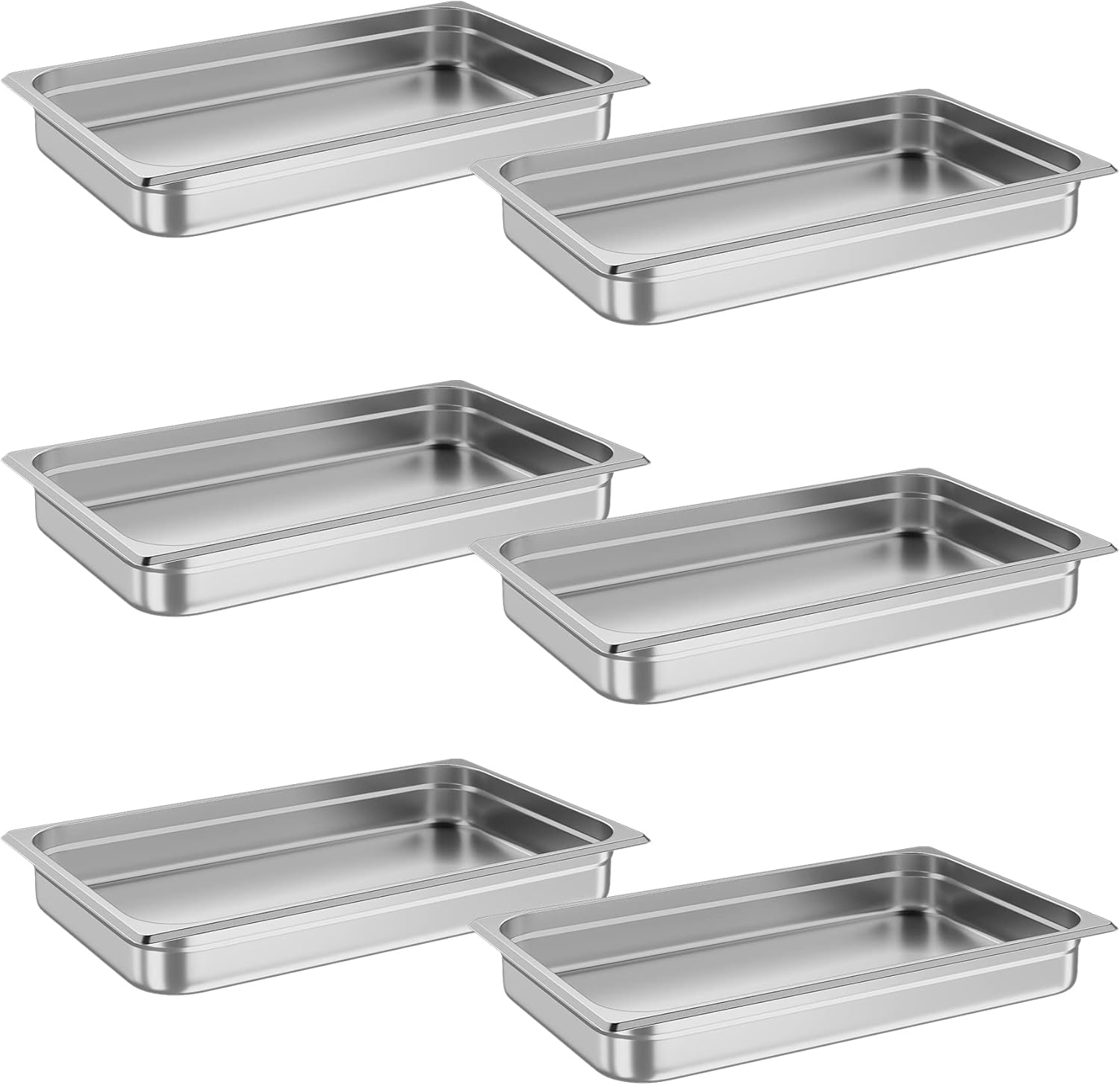 GarveeTech 6 Pack Full Size Hotel Pans Food Pans Steam Table Pans, 2.5 Inch Deep Stainless Steel Restaurant Anti-Jamming CommercialSteam Table Pans