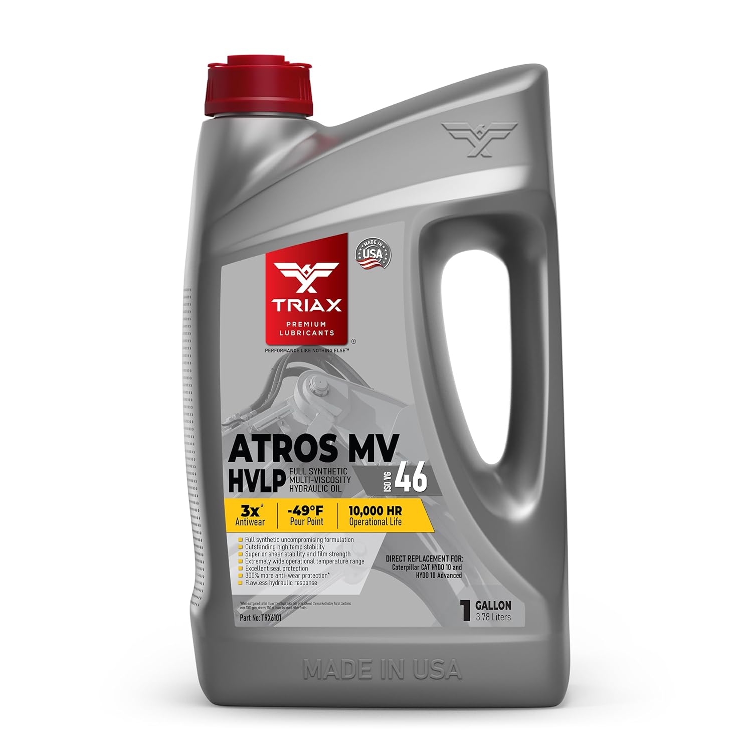 TRIAX Atros Multivis HVLP 46 Full Synthetic Hydraulic Oil, 300% Additive Anti-Wear Boost, 7,000-10,000 Hour Life, Arctic Grade -54 Cold Flow and High Temp Operations (1 Gallon)