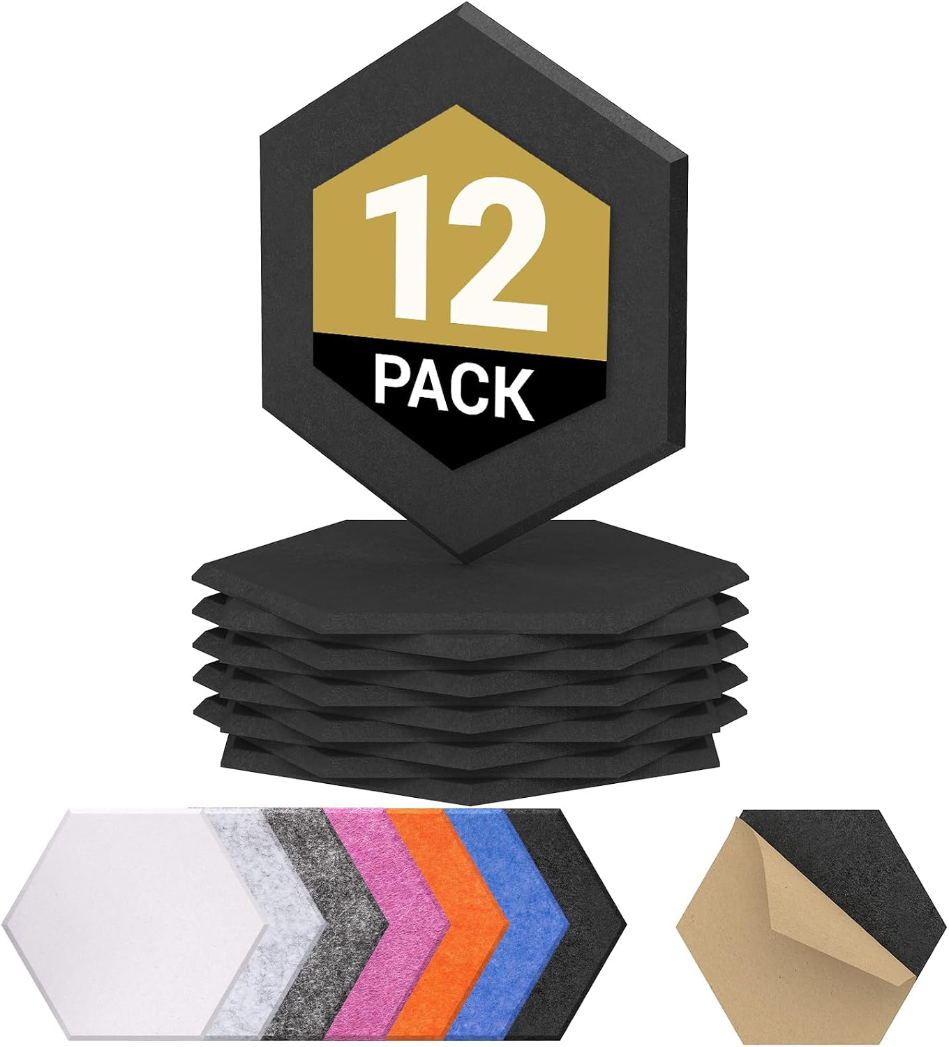 TONOR Hexagon Acoustic Panels Self-Adhesive for Walls-12 Pack 30x26x1 cm