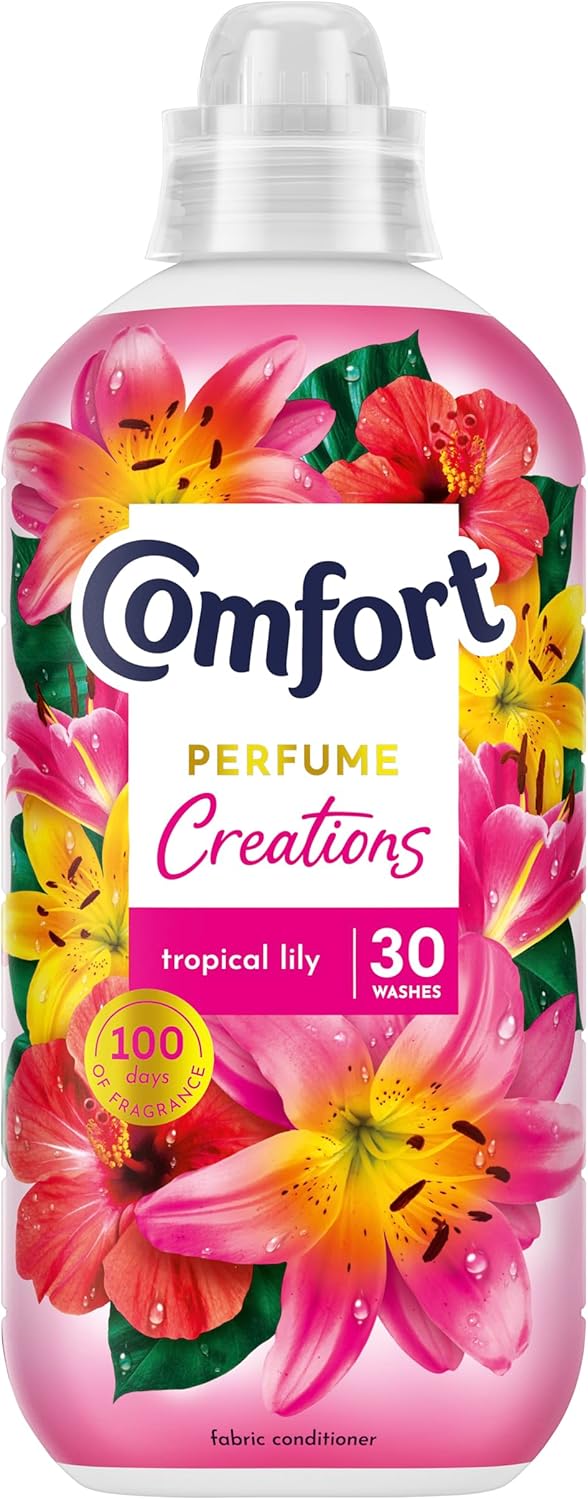 Comfort Perfume Creations Tropical Lily Fabric Conditioner Softener with Motion-Activated Fragrance Technology 100 Days of Freshness 30 washes (900 ml)