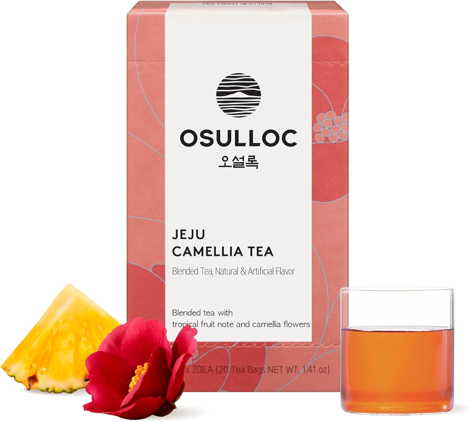 Osulloc Camellia Flower Tea (Tropical fruity flavors), Premium Blended Tea from Jeju, Tea Bag Series 20 count, 1.06 oz, 30g
