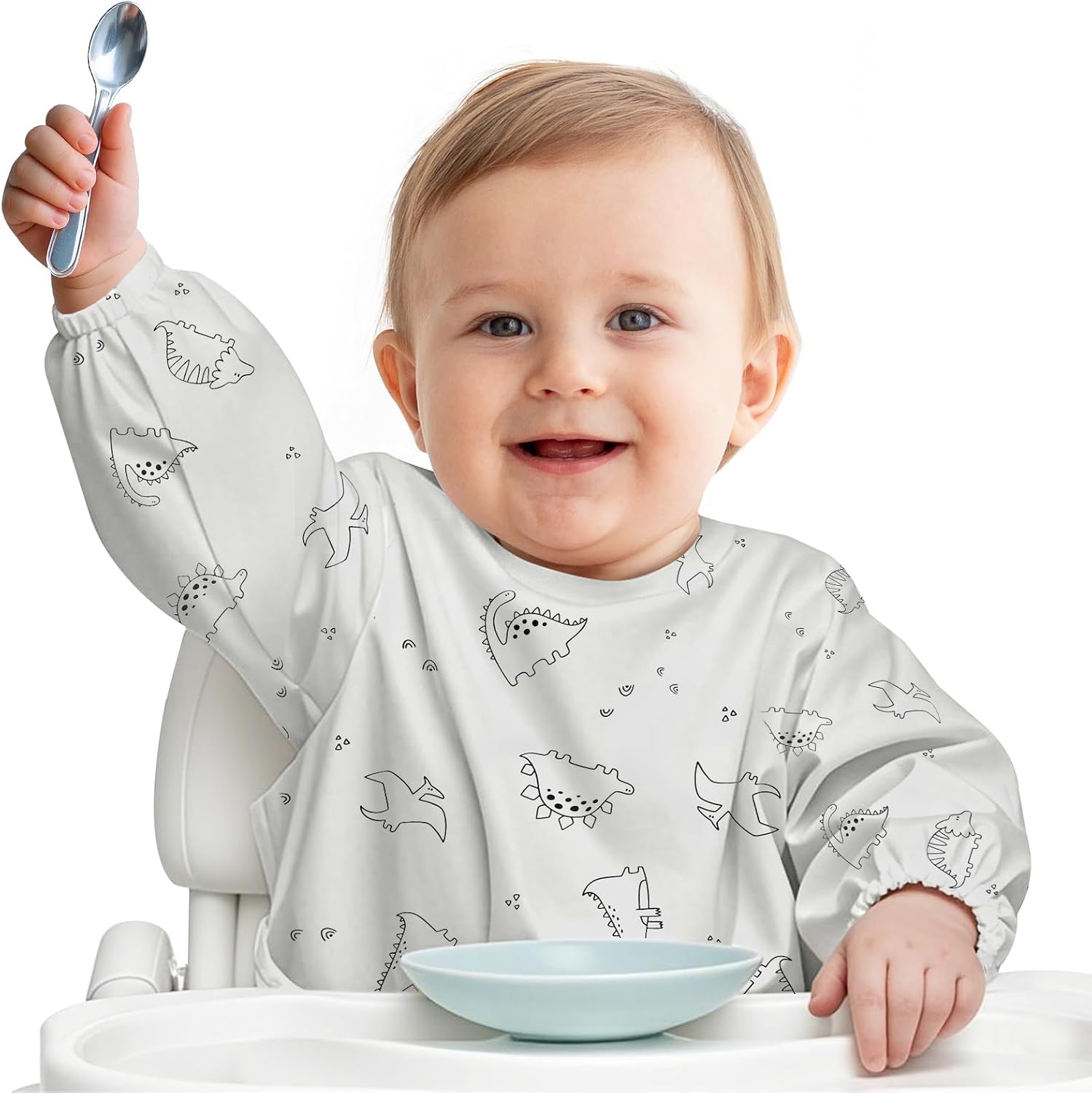 URMYWO Baby Weaning Bibs, 6-12 Months Full-Coverage Waterproof Sleeved Bibs, Machine Washable, Soft & Safe | Ideal for Mess-Free Mealtimes