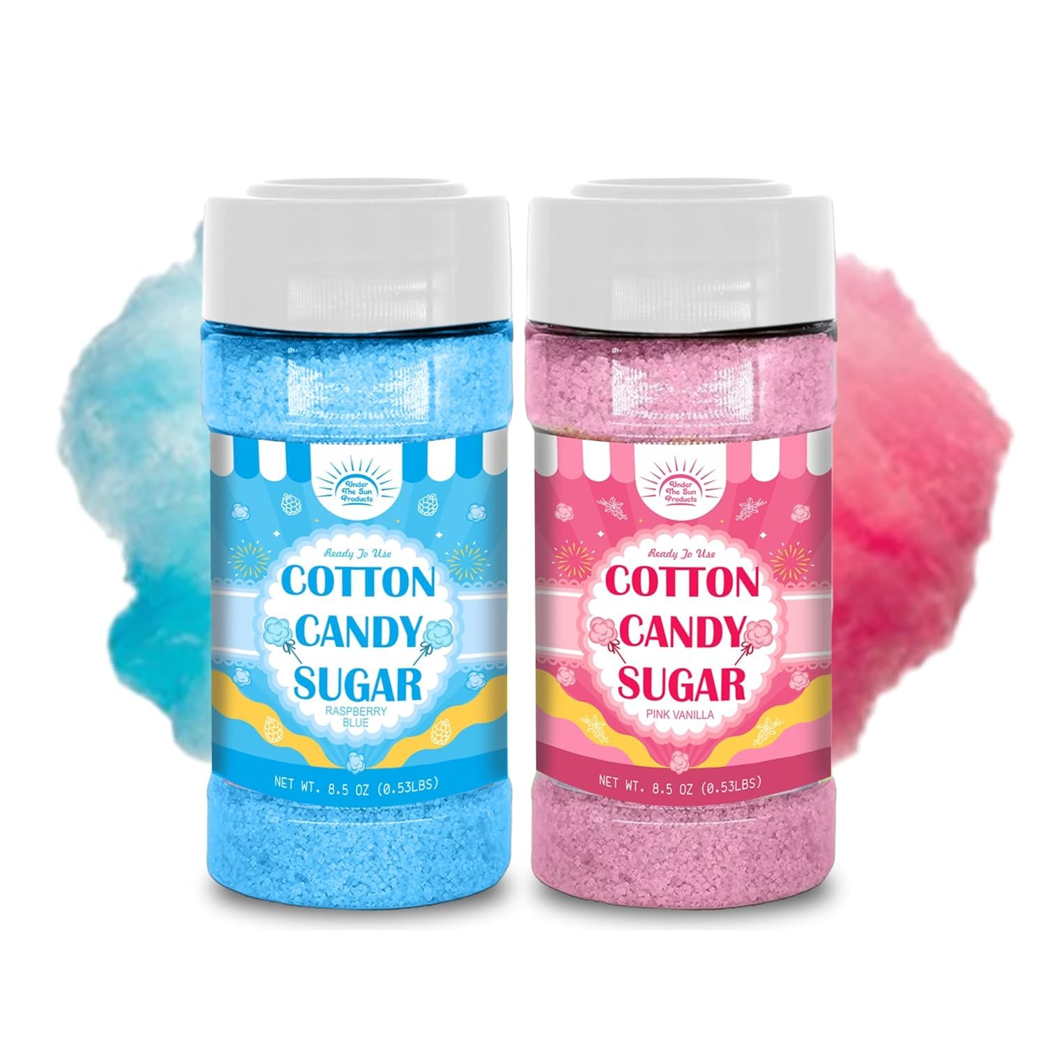 Cotton Candy Floss Sugar Package of ct-(Pink Vanilla, Blue Raspberry -8.5oz Each Flavor Pack of 2 (Pink Vanilla & Blue Raspberry)