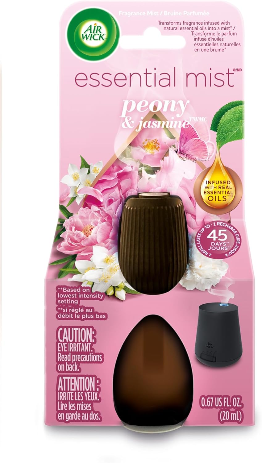 Air Wick Essential Mist Refill, 1 ct, Peony and Jasmine, Essential Oils Diffuser, Air Freshener