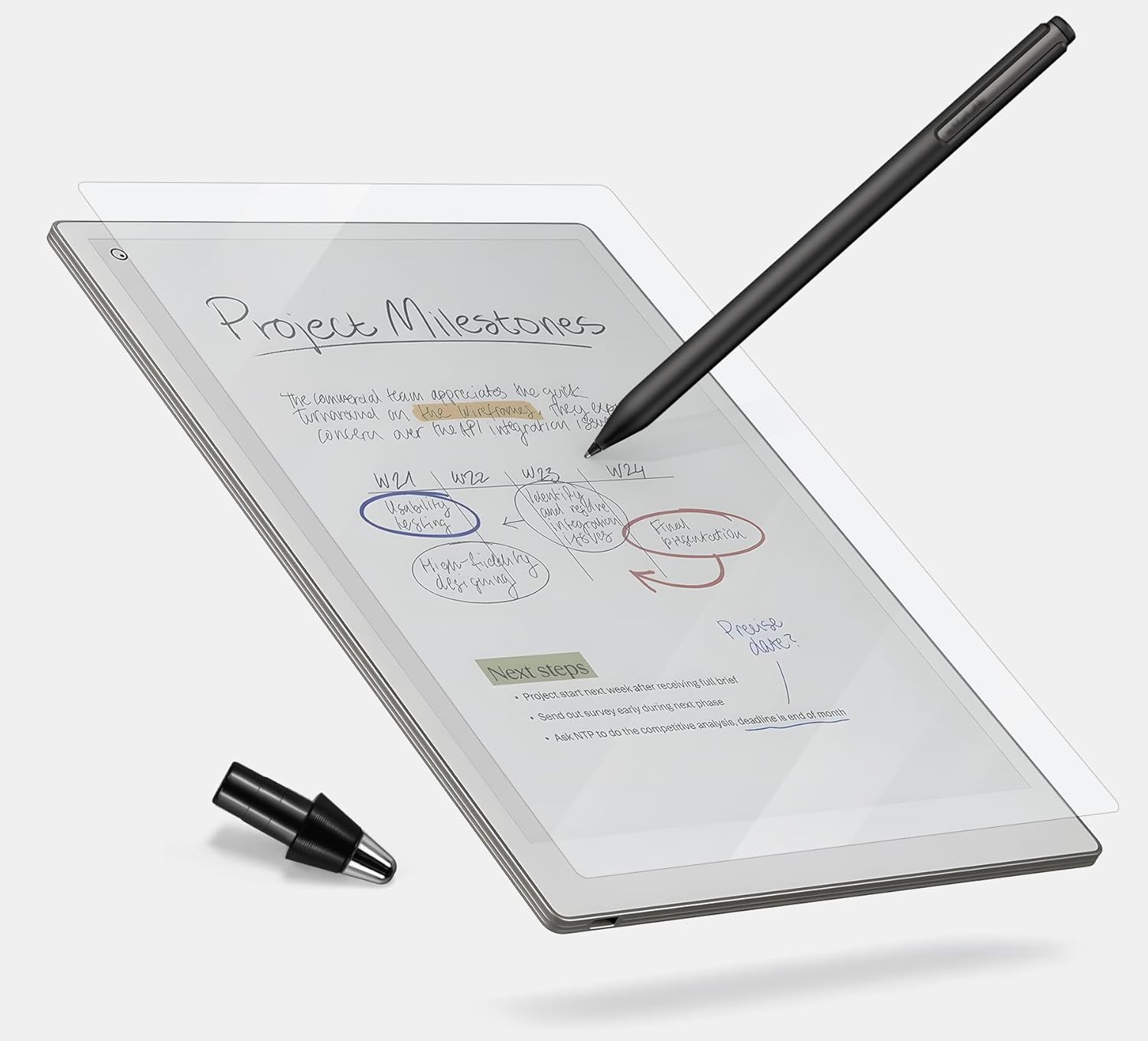 Titanium Pencil Tip & PET Matte Screen Protector Bundle fits for Remarkable Paper Pro E-Reader for True Paper Feel Smooth Writing–1 No Wear Out Fine Tip+1 Anti-Glare Protect Film, Crystal Clear