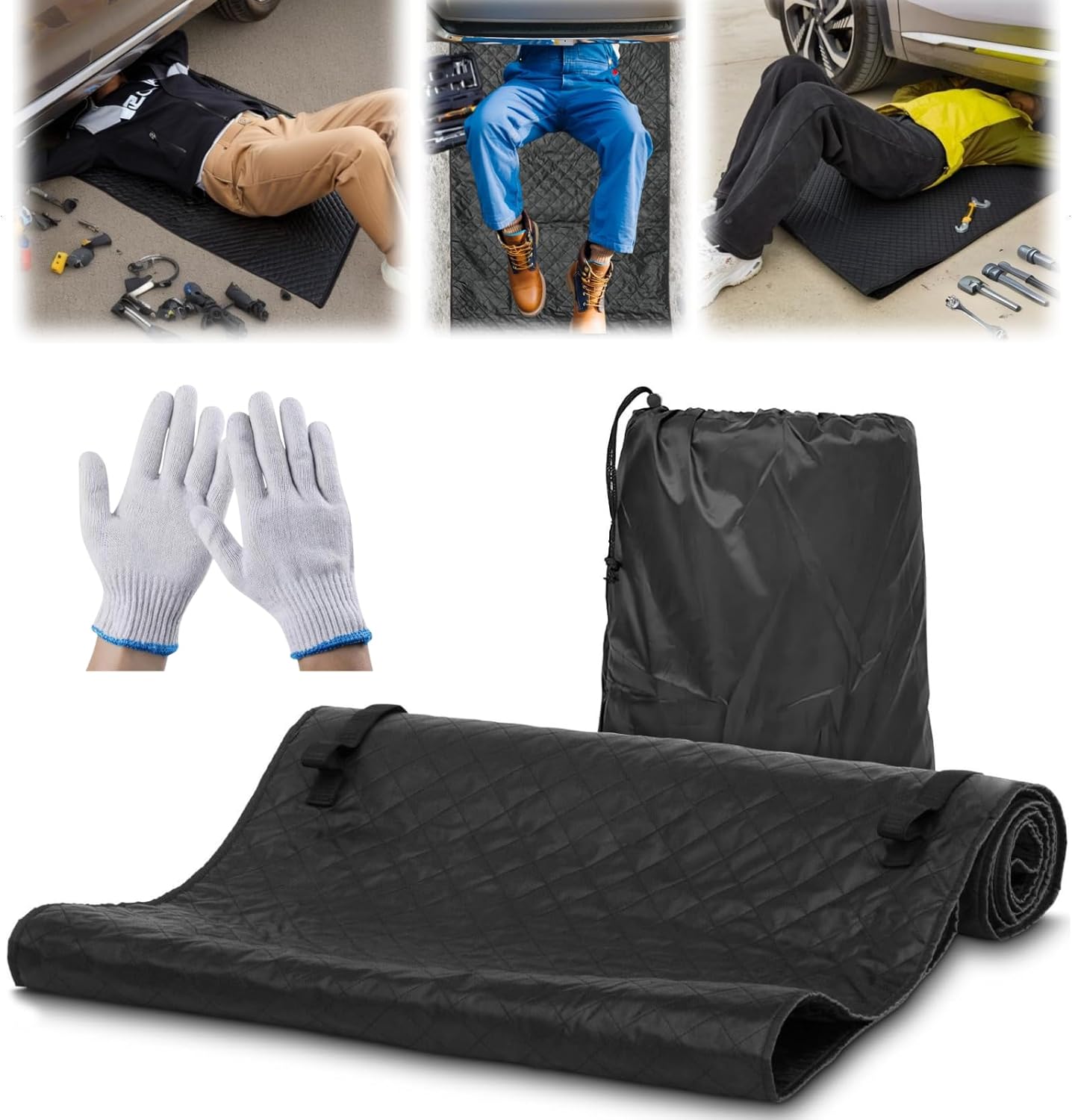 Aimery Foldable Car Repair Pad, Black Automotive Maintenance Mat, 68x147CM for Low Clearance, Special Roads, Long-Distance Trucks, Mechanics Pad, Automotive Repair Mat