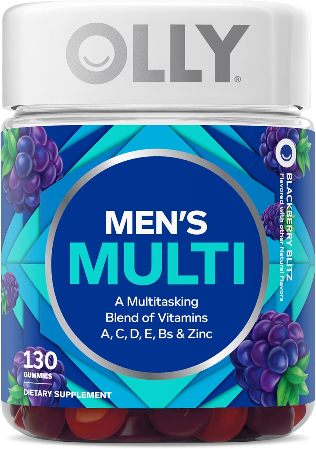 OLLY Men's Multivitamin Gummy, Vitamins A, C, D, E, B, Zinc, BlackBerry Flavor, 65 Day Supply - 130 Count (Packagine May Vary)