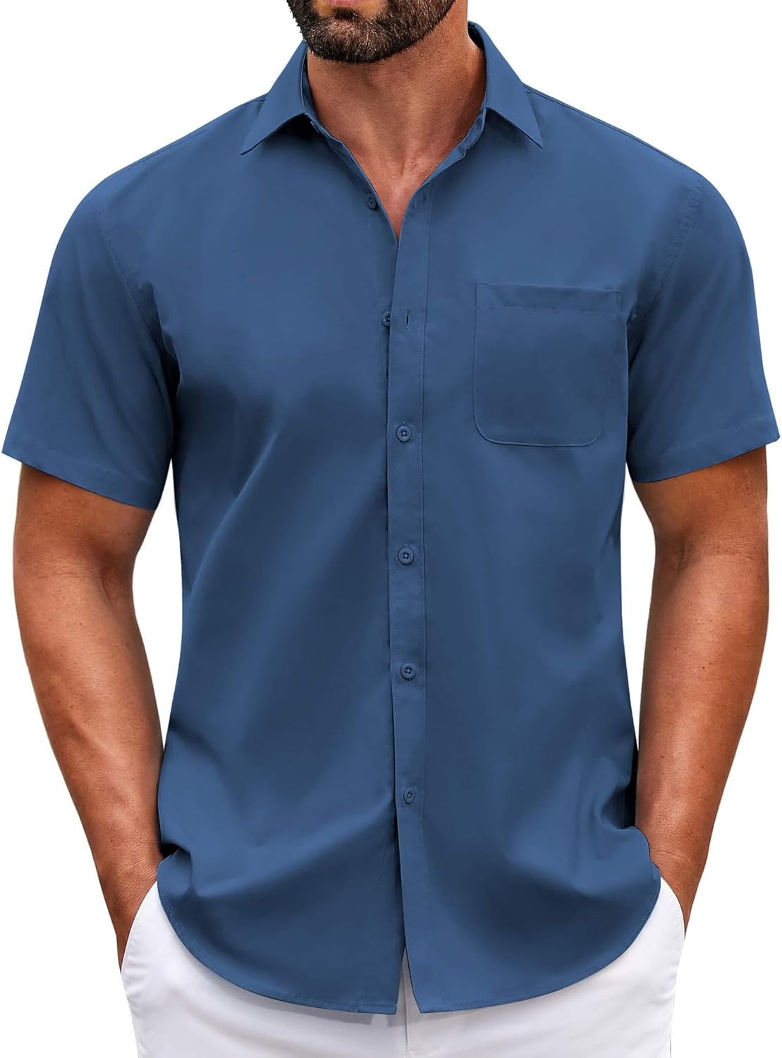 COOFANDY Mens Short Sleeve Casual Button Down Shirts Summer Untucked Dress Shirts with Pocket