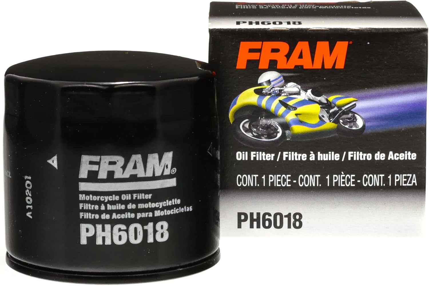 FRAM Extra Guard PH6018 Motorcycle Replacement Oil Filter, Fits Select Aprilia, Artic Cat, Kymco, and Suzuki Models