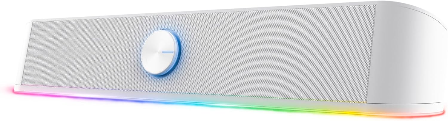 Trust Gaming GXT 619W Thorne PC Soundbar, 12W Peak Power, RGB Lighting, PC Speakers AUX 3.5 mm Jack, USB Powered Sound Bar, Compact Stereo Speaker for Computer, Desktop, Laptop - White