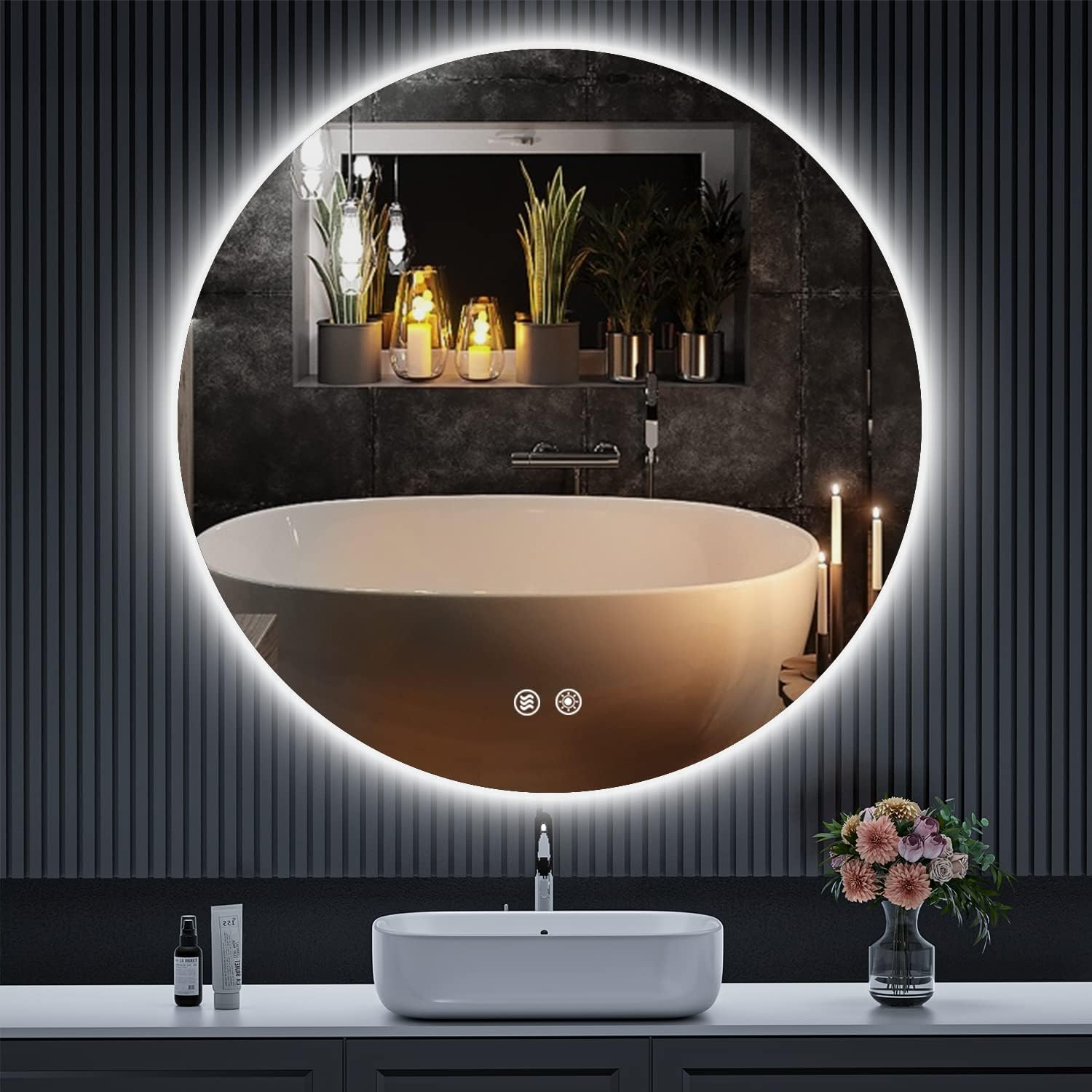 LED Round Bathroom Mirror, 36 Inch Backlit Wall Mounted Bathroom Mirror with Lights, Frameless Vanity Mirror with 3 Color Lights, CRI 95+, Anti-Fog, Shatter-Proof