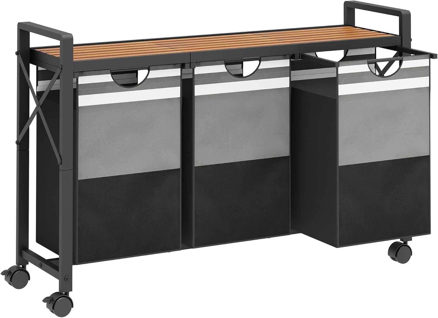 Laundry Sorter with Shelf, 150L Laundry Basket Organizer, 3 Section Laundry Hamper with Rolling Wheels, Gradient Grey