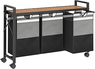 Laundry Sorter with Shelf, 150L Laundry Basket Organizer, 3 Section Laundry Hamper with Rolling Wheels, Gradient Grey