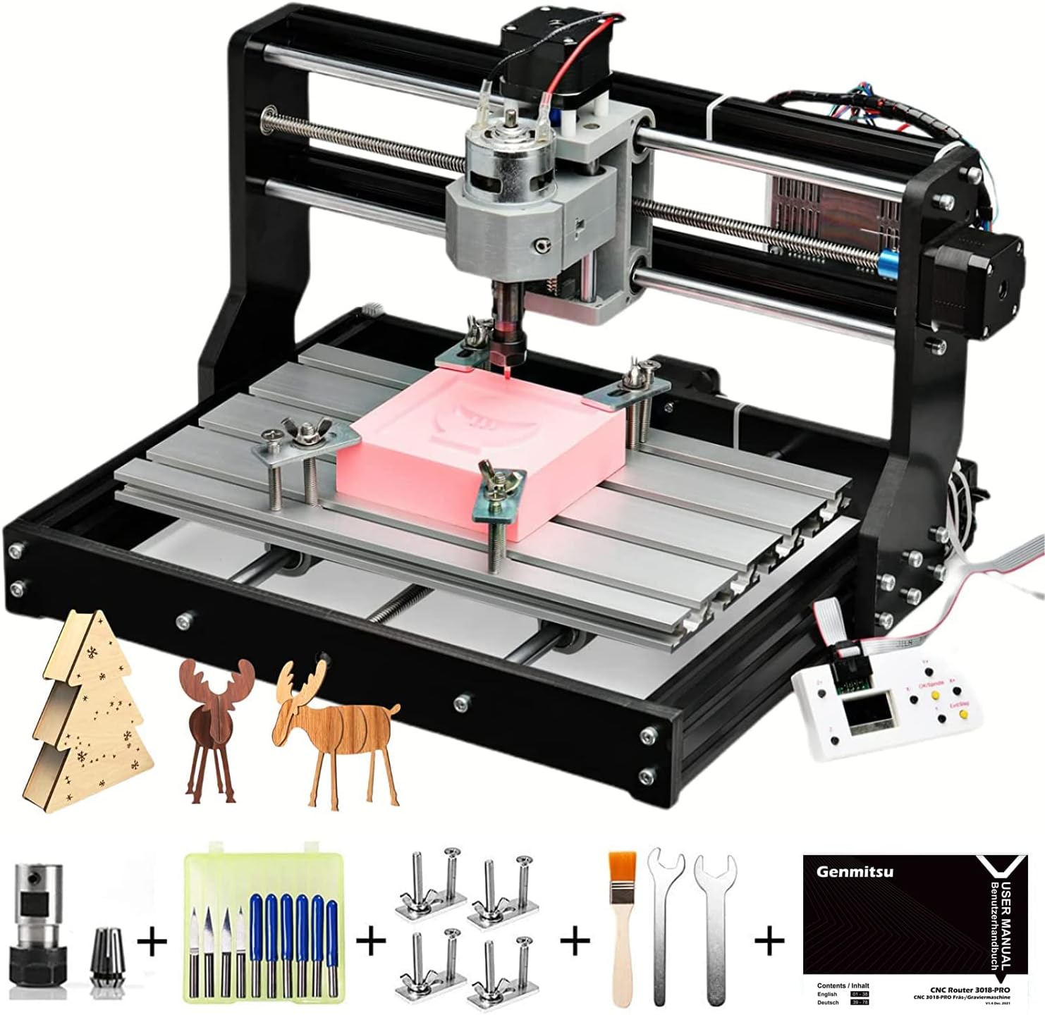 SainSmart Genmitsu CNC 3018-PRO GRBL Controlled 3-Axis CNC Milling Kit for Processing Acrylic, PVC, Wood, Soft Aluminium, Working Area 300 mm x 180 mm x 45 mm