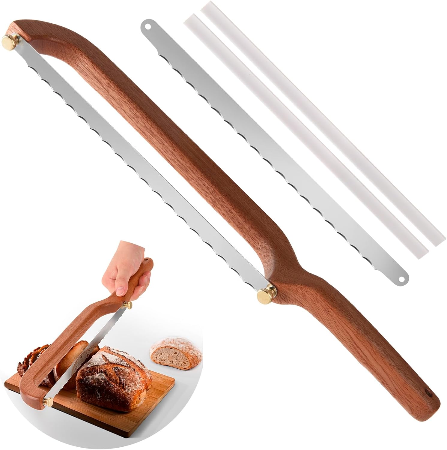 Sourdough Bread Knife Slicer for Even Slicing, Bow Bread Knife for Sourdough, Bread Saw for Homemade Bread Sourdough, Wooden Bread Bowl Knofe Sourdough Bread Cutter