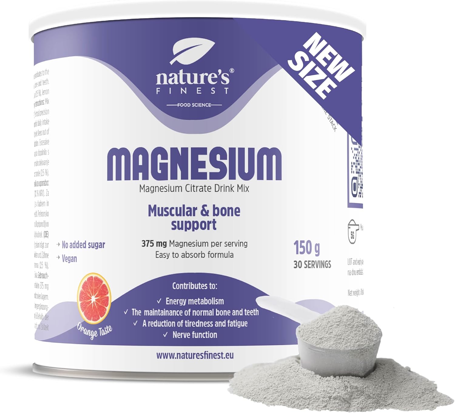 Nature's Finest by Nutrisslim Magnesium Citrate Powder 150 g - 375 mg per Dose, 30 Servings - High Absorption Magnesium Drink for Sleep, Muscle Relaxant, Stress Relief - Natural & Vegan