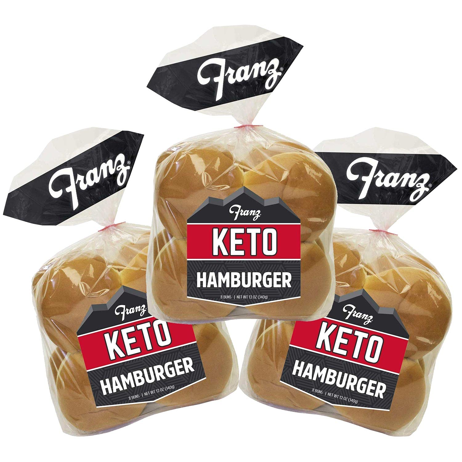 Franz Bakery Franz Keto Hamburger Buns, 1g Net Carb, Super Soft, High Protein, High Fiber, Low Carb Bread, Protein Bread, Plant-Based, Freshly Baked, 12 oz., 3 Pack