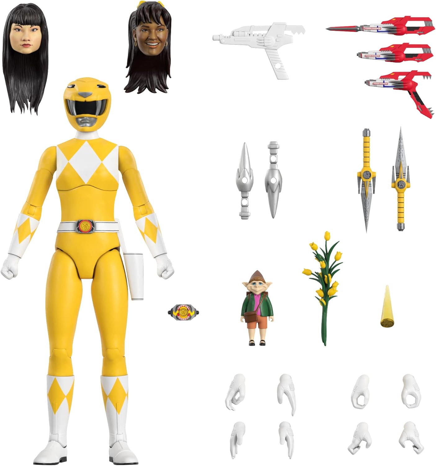 Super7 ULTIMATES! Mighty Morphin Power Rangers Yellow Ranger - 7" Power Rangers Action Figure with Accessories Classic TV Show Collectibles and Retro Toys