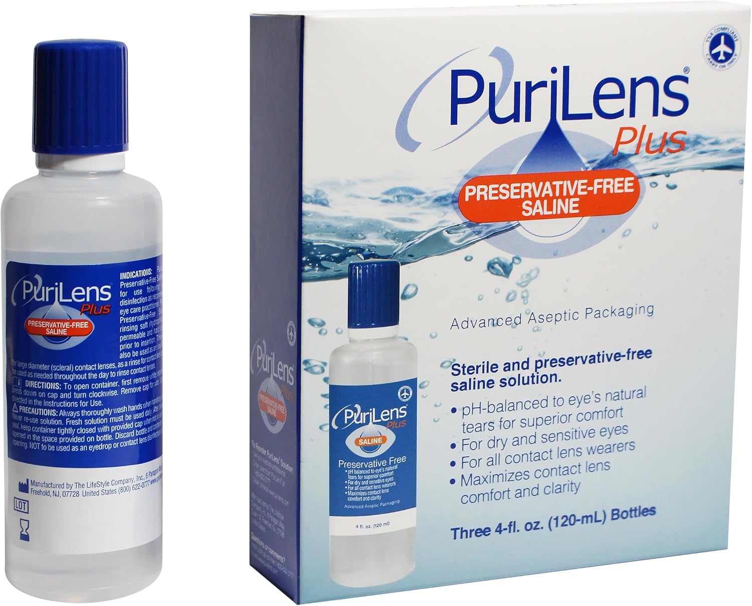 Purilens Plus Preservative-Free Contact Lens Saline 120ml (4 fl. oz.) 3 Pack