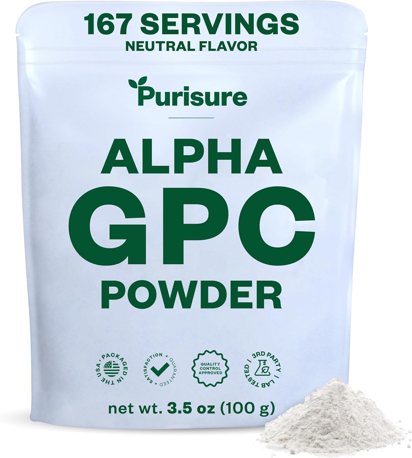 Purisure Alpha GPC Powder, Choline Supplement and Nootropics, Cognitive and Mood Support, Helps Stimulate Brain Focus, Memory Performance and Concentration, 167 Servings