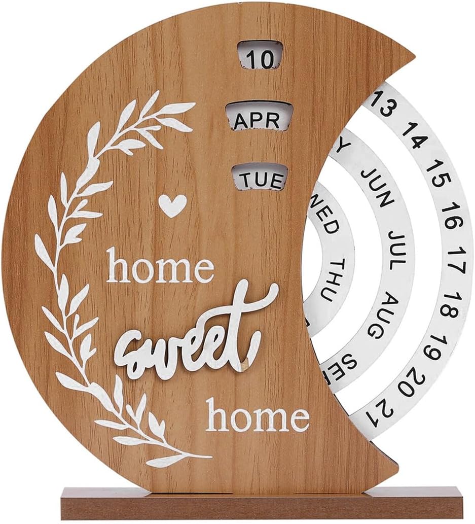 Moon Perpetual Calendar Retro Rotating Desktop Calendar Wooden Creative DIY Home Office Decorations Suitable For Gifts