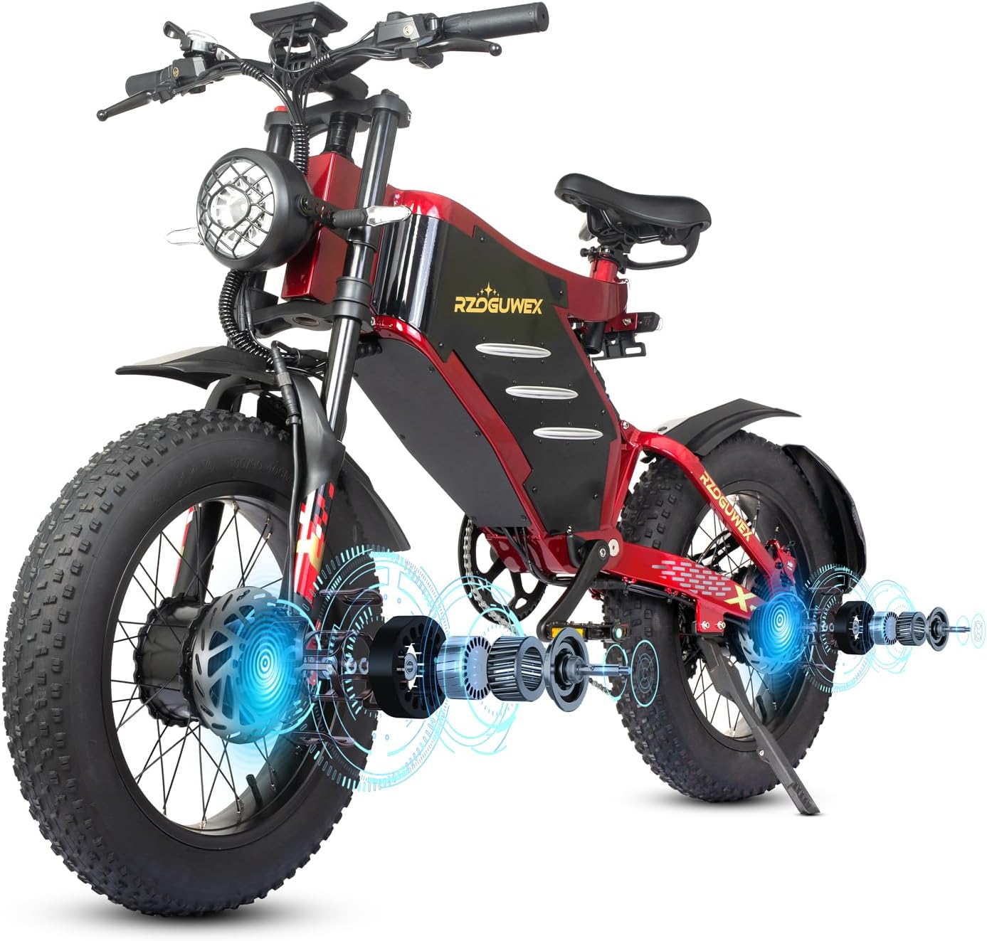 RZOGUWEX Electric Bicycle，20 Inch 160NM Dual Motor Off-Road EBIKE for Adults with 48V 30AH Detachable Lithium Ion Battery, Dual Hydraulic Disc Brake