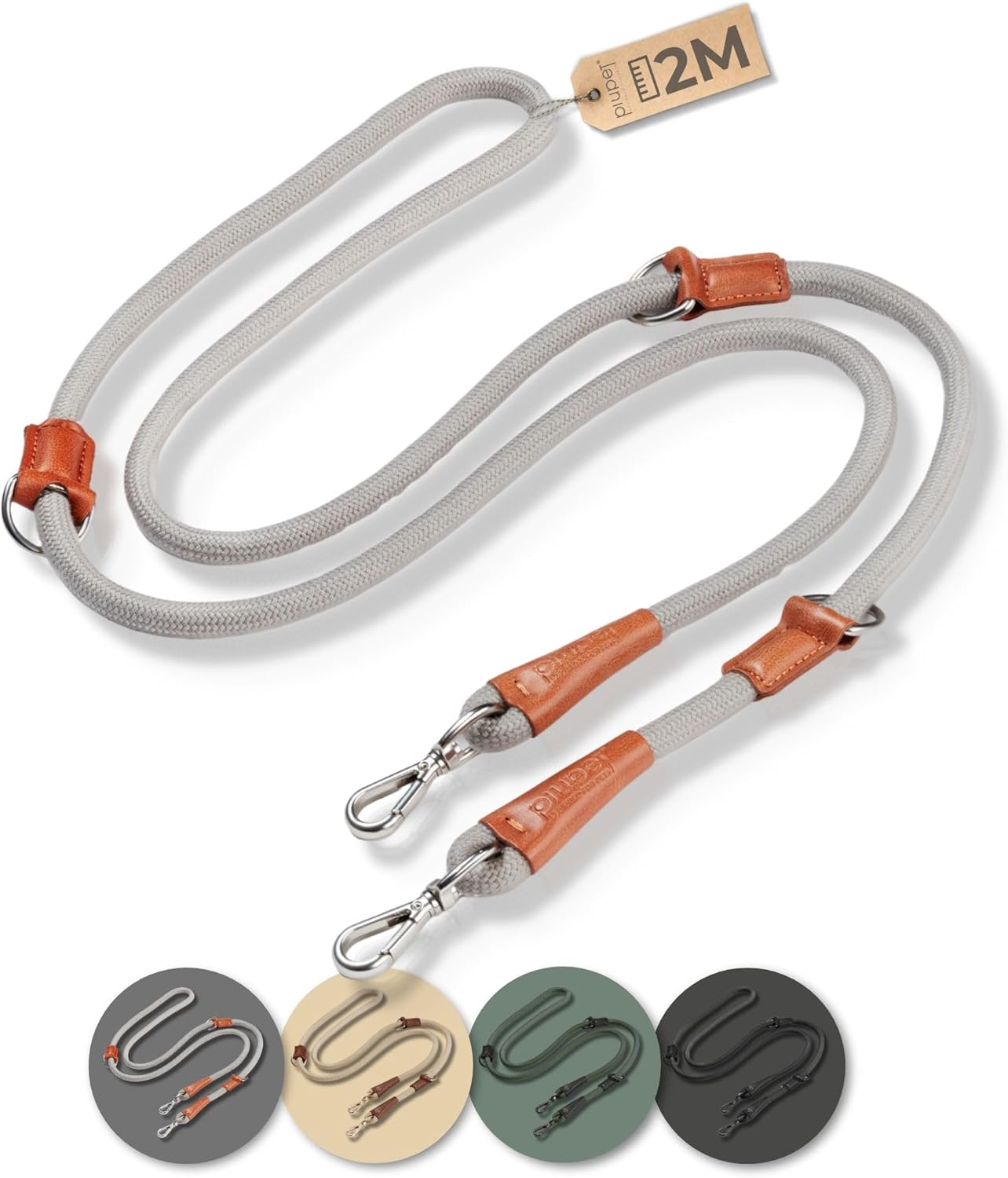 PiuPet® Dog leash 2m I 3 positions adjustable I Leash for large and small dogs I Dog training leads I Dog lead I Dog leads | Dog camping accessories | Dog leads for medium dogs | Training lead (Grey)