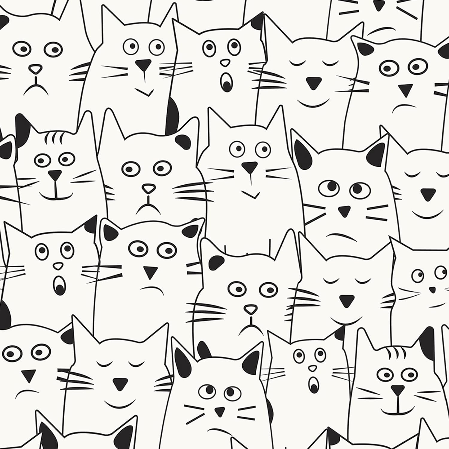 WESTICK Cut Cat Wallpaper Peel and Stick Black White Animal Wallpaper Self Adhesive Removable Kitten Contact Paper for Girls Kids Bedroom Nursery LivingRoom Accent Wall Murals Decor Cabinet 17.5"x102"