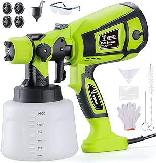 VITUU Paint Sprayer, 850W 1400ml HVLP Spray Paint Gun, 4 Copper Nozzles & 3 Spray Patterns Easy to Clean for Furniture, Cabinets, Fence, Walls, Door, Garden Chairs DIY Works etc