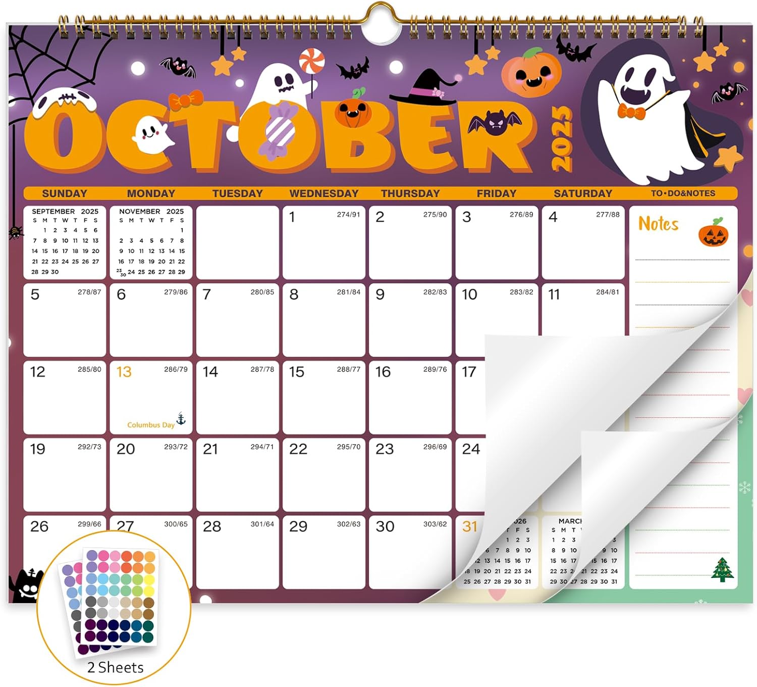 2025-2026 Wall Calendar, Calendar 2025-2026, 18 Month Calendar July 2025 - December 2026, 14.8" X 11.5", Calendar with Twin-Wire Binding, Hanging Hook and Julian Dates (Seasonal Designs)