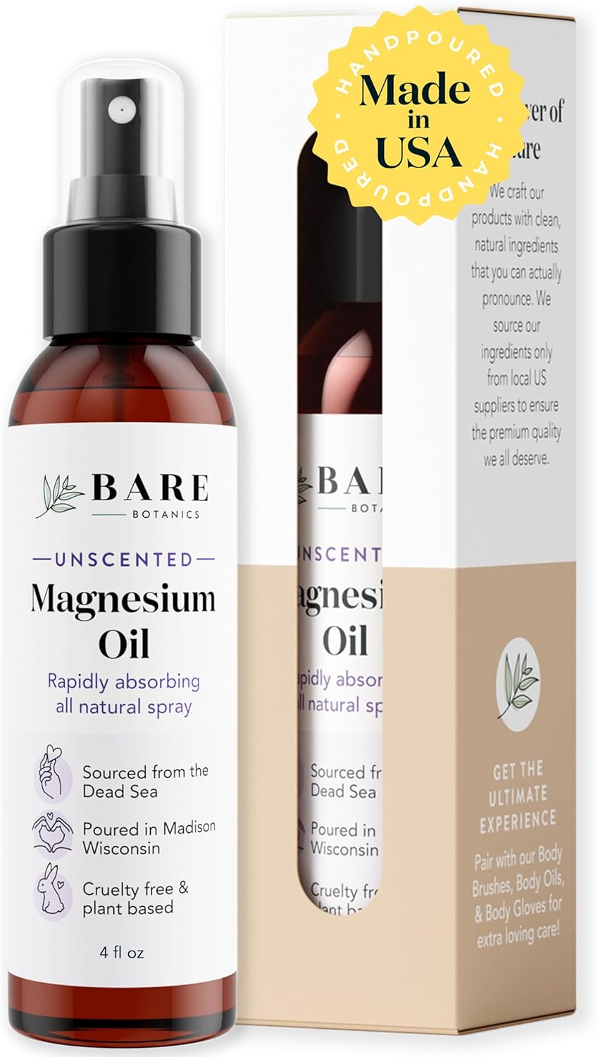 Bare Botanics 120ml Topical Magnesium Spray | Pure Magnesium Oil Spray for Soothing Sore Muscles | Magnesium Chloride Spray for Sleeping & Magnesium Body Spray for Recovery