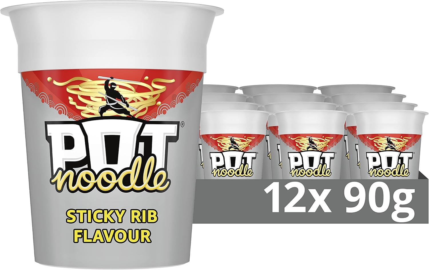 Pot Noodle Sticky Rib Standard Pot Noodle instant vegan* snack quick to make noodles 12x 90 g
