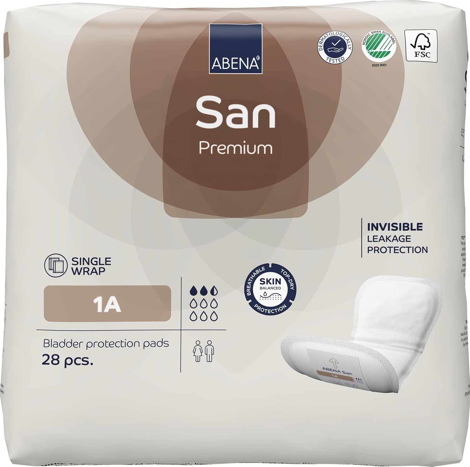 Abena San 1A Premium Incontinence Pads Women and Men. Suitable to be Used as Sanitary Pads, Incontinence Pads Men, Postpartum Pads, Panty Liners, Pads for Women | 200ml Absorbency | 28 Pack |