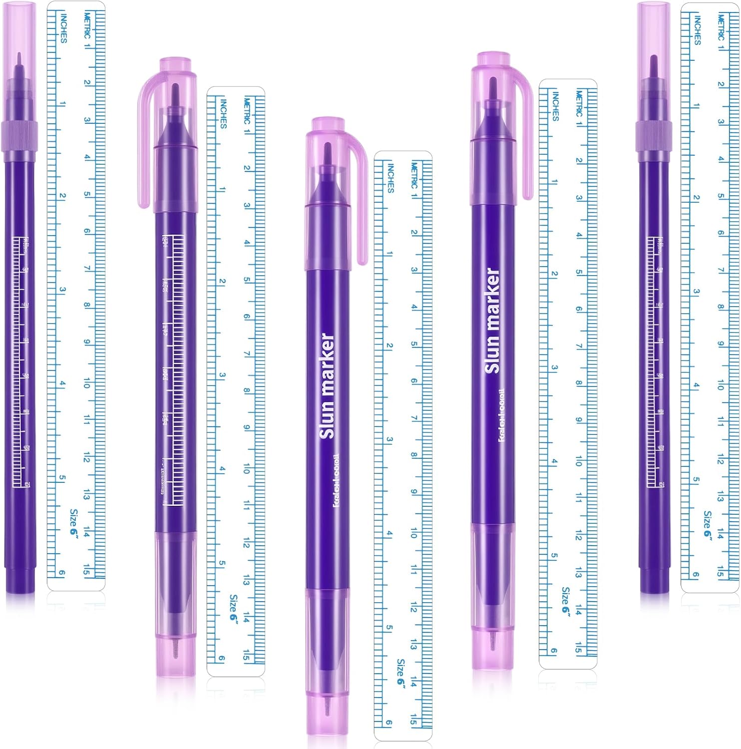 Zonon 5 Pieces Tattoo Tip Markers Skin Marker Pen Tattoo Pen in 0.5 mm and 1 mm with Paper Ruler for Skin, Eyebrow, Lips (2 Single Head, 3 Double Heads)