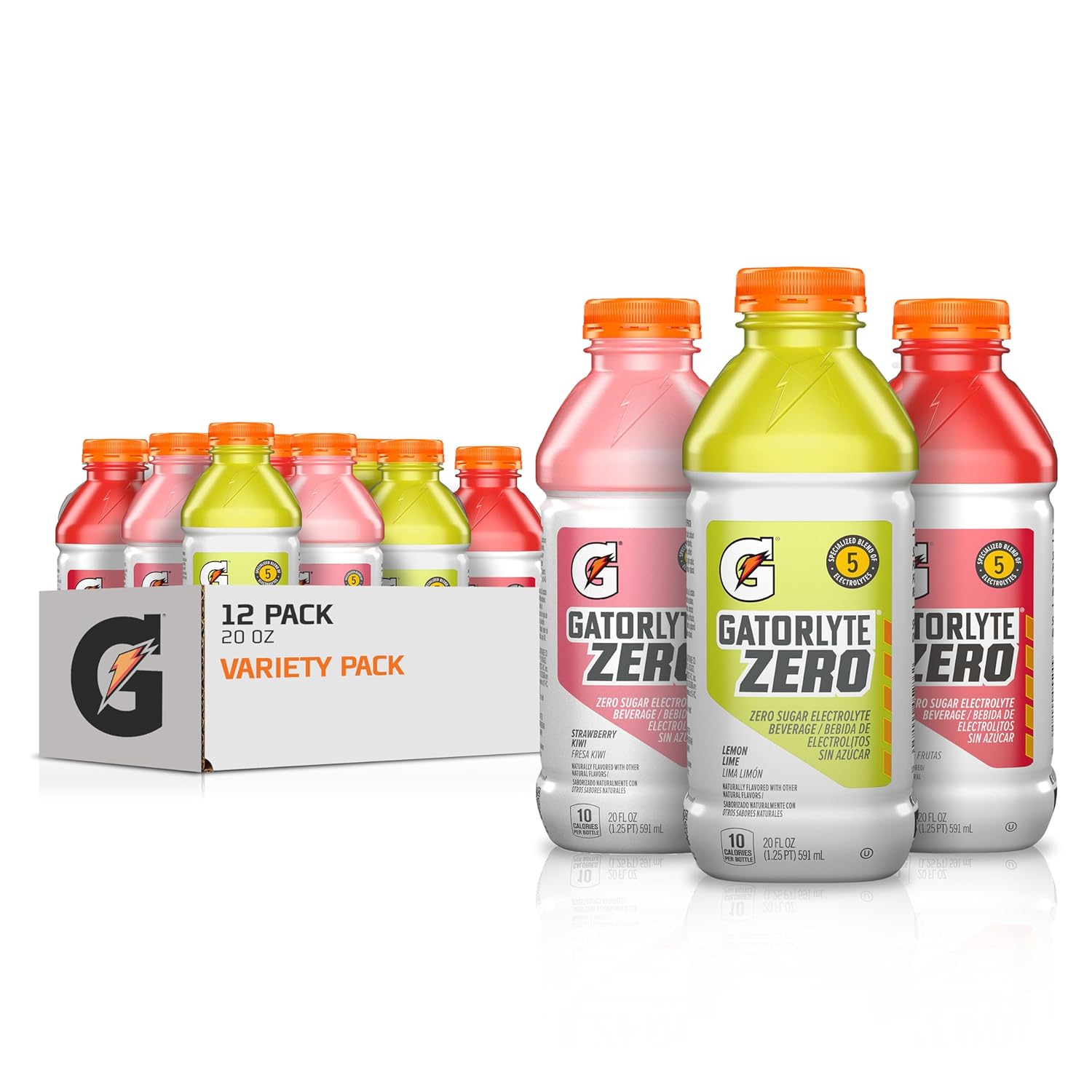 Gatorlyte Rehydration Electrolyte Drink, 3 Flavor Variety Pack, Specialized Blend of 5 Electrolytes, Zero Sugar, No Artificial Sweeteners/Flavors, 20 fl oz Bottles (12 Pack)
