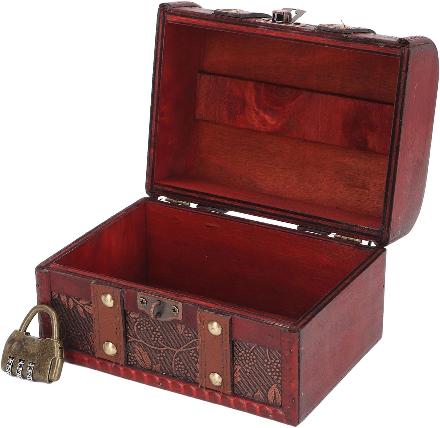 OPPWONG Treasure Chest, Large Capacity Vintage Wood Boxes with Lock Treasure Box Wooden Lock Box Decorative Box Treasure Jewelry Chest with Coded Lock for Girls Ladies Women, 6.3x4.7x4.3in
