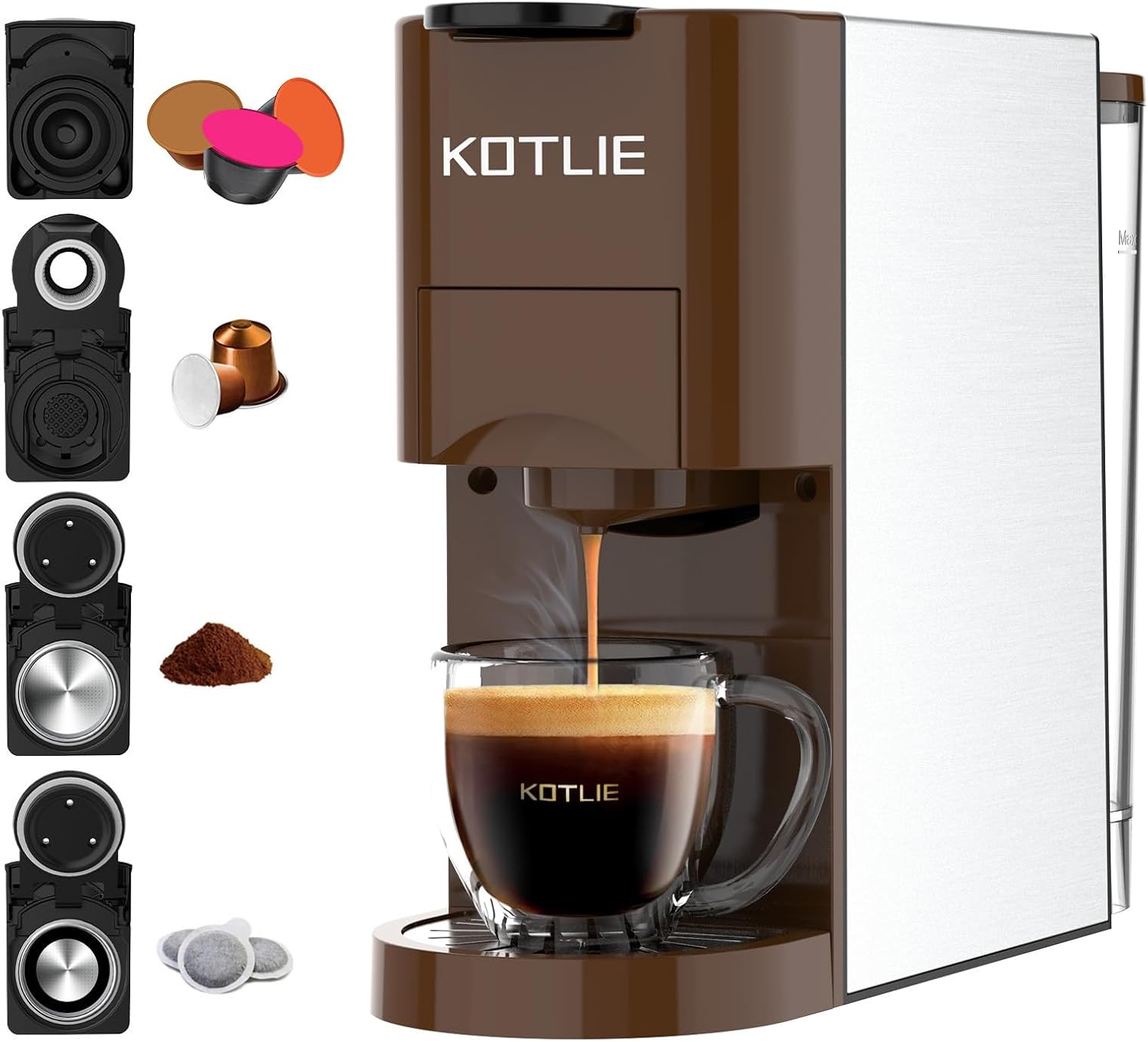4 in 1 Espresso Single Serve Coffee Machine for Nespresso Original/Dolce Gusto/L’OR/Ground Capsule and ESE Coffee Pods,19Bar Multi-Capsule Coffee Machine AC-513K